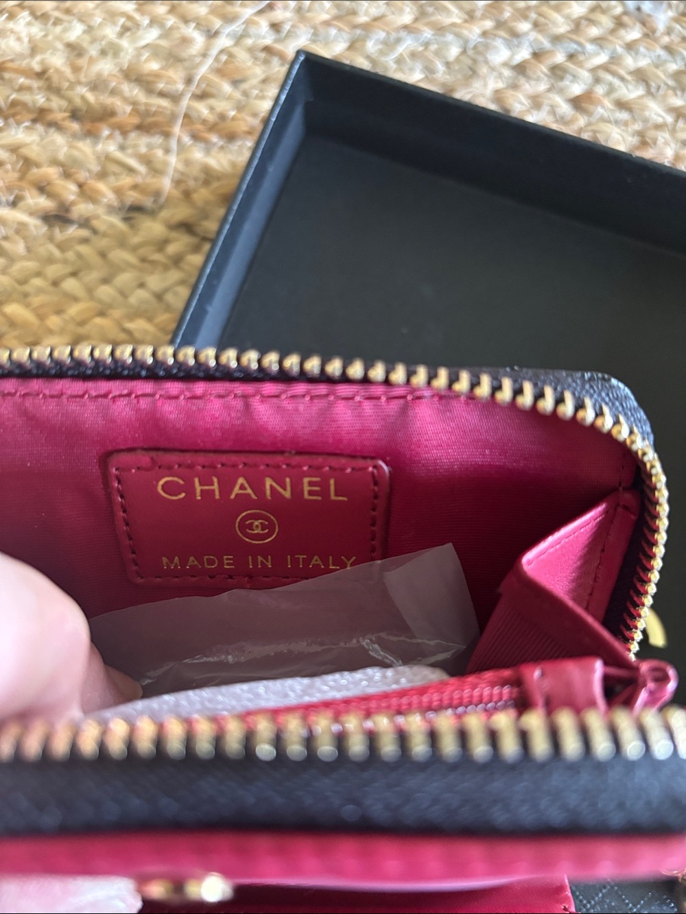 Black Quilted Leather Small Wallet with Gold CC Charm and Chain - Picture 5 of 9